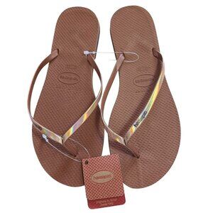 NWT Havaianas Metallic Rust Flip Flops Size 11/12 Made In Brazil